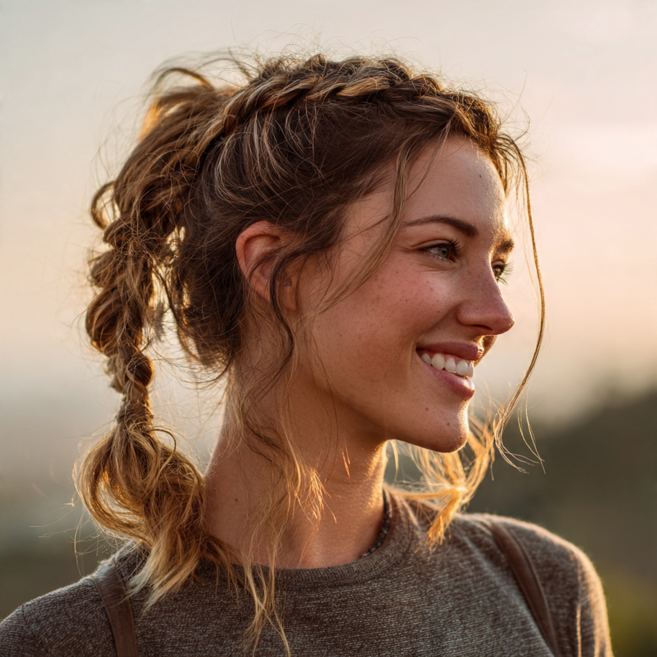 an attractive woman having side braided ponytail m