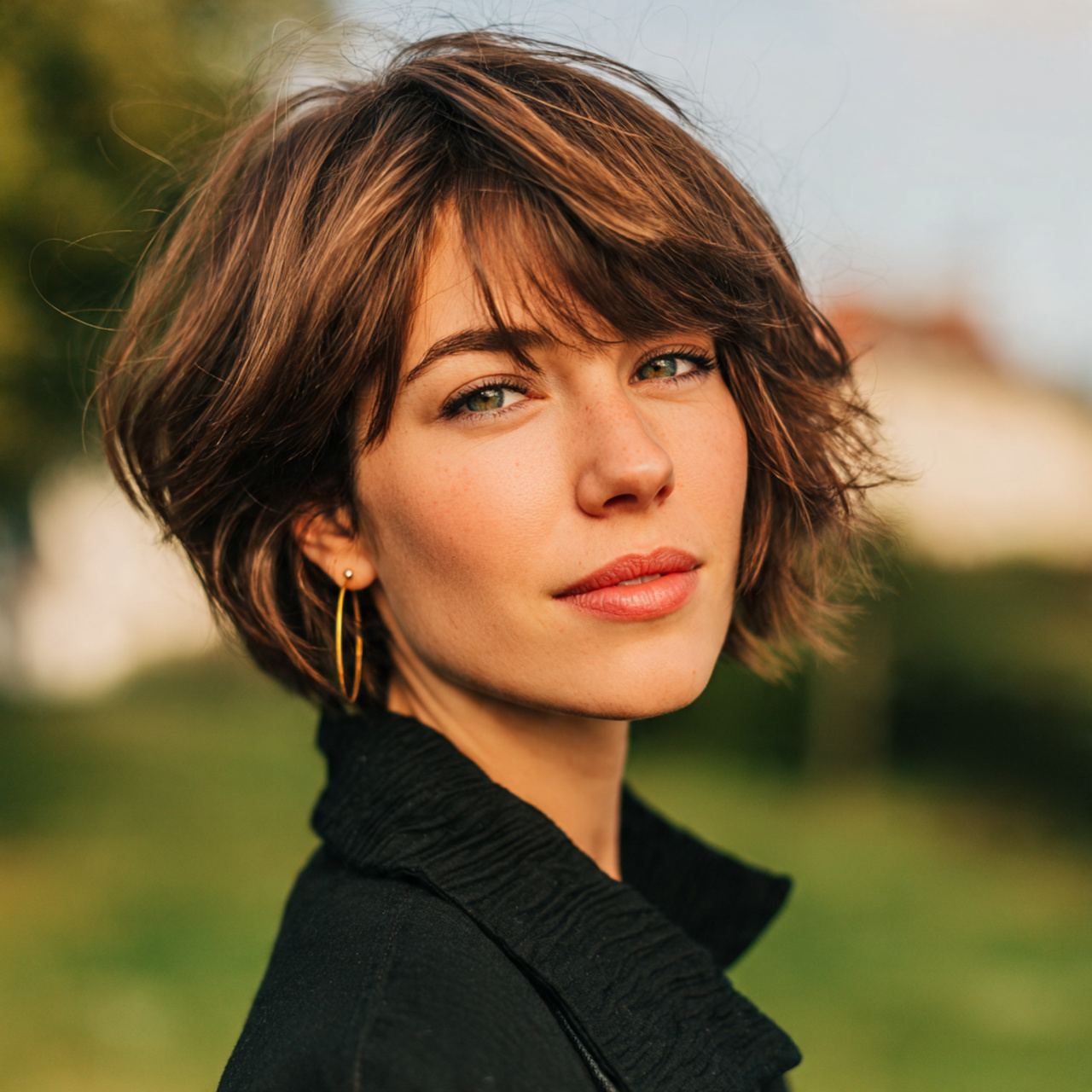 an attractive woman having side swept short bob sh