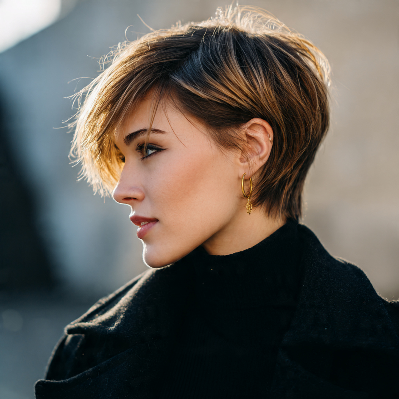 an attractive woman having side tucked style short