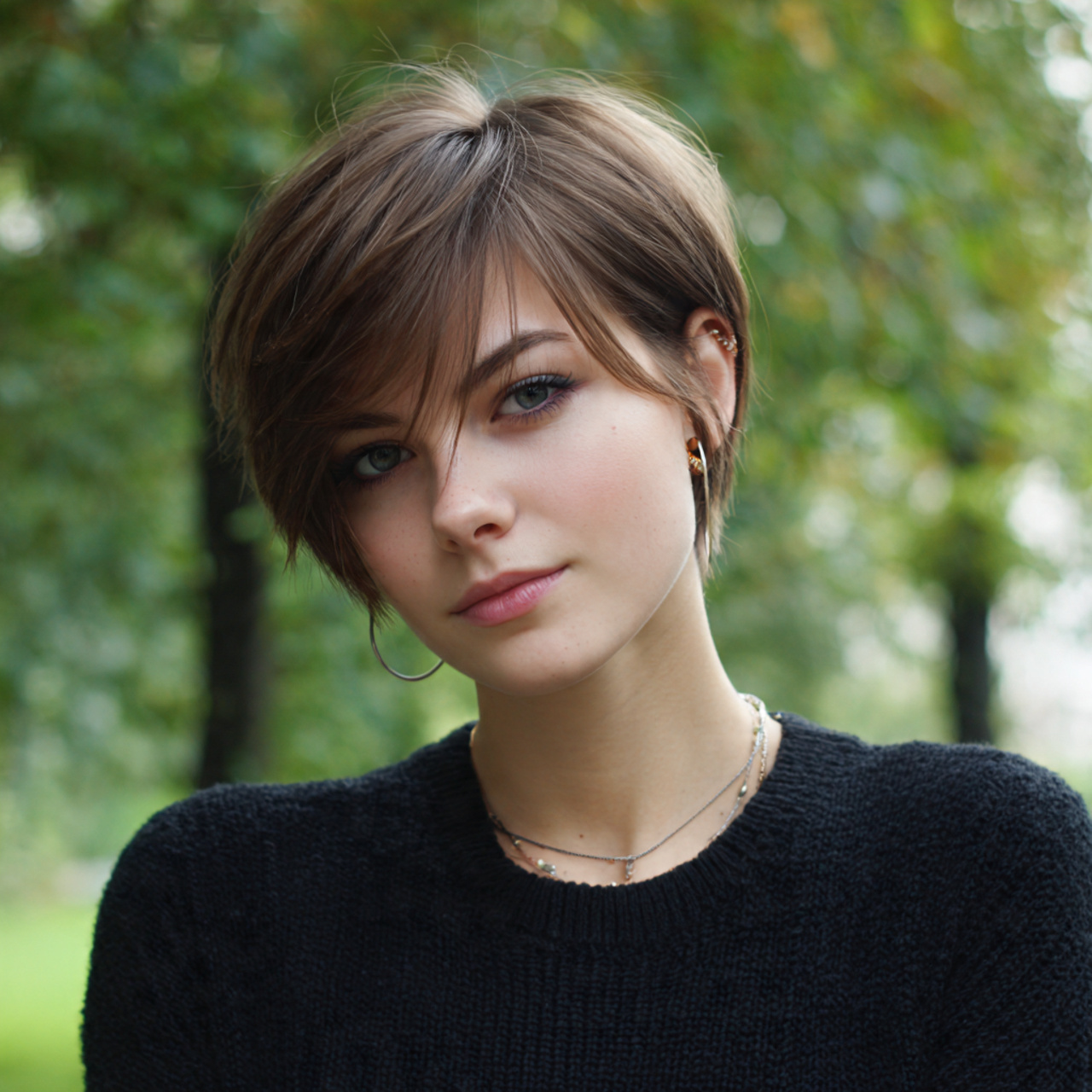 an attractive woman having sleek straight short ha