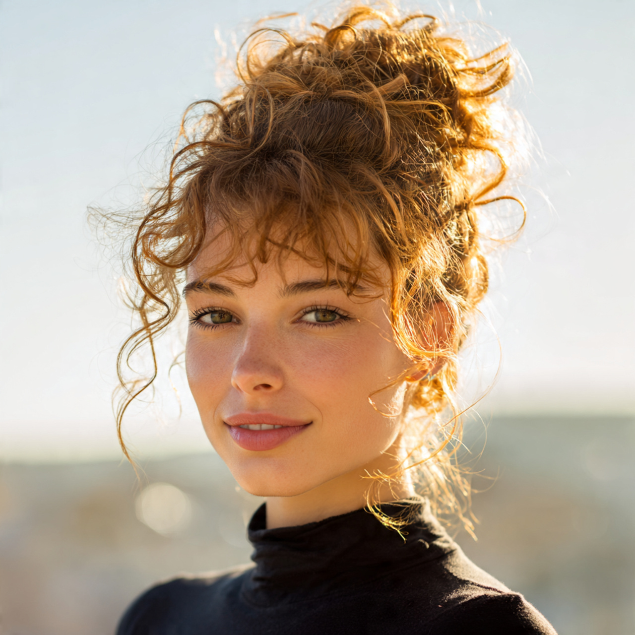 an attractive woman having soft curly updo easy up