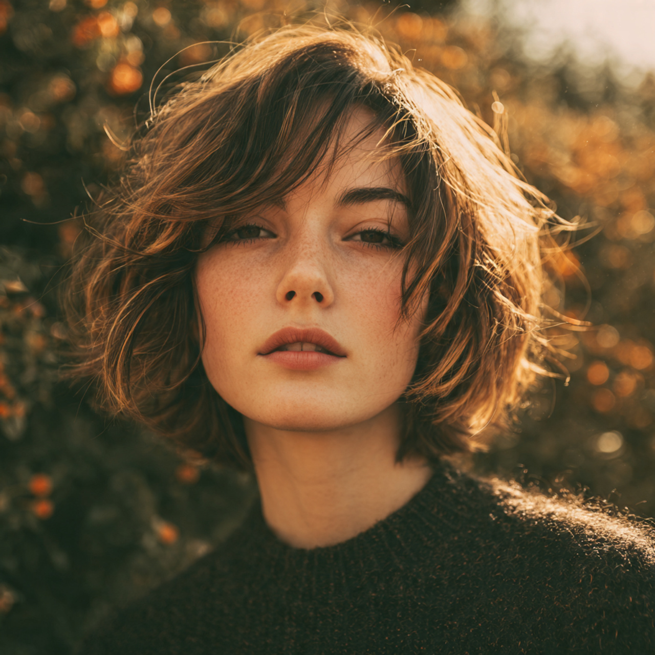 an attractive woman having soft layered hush cut h