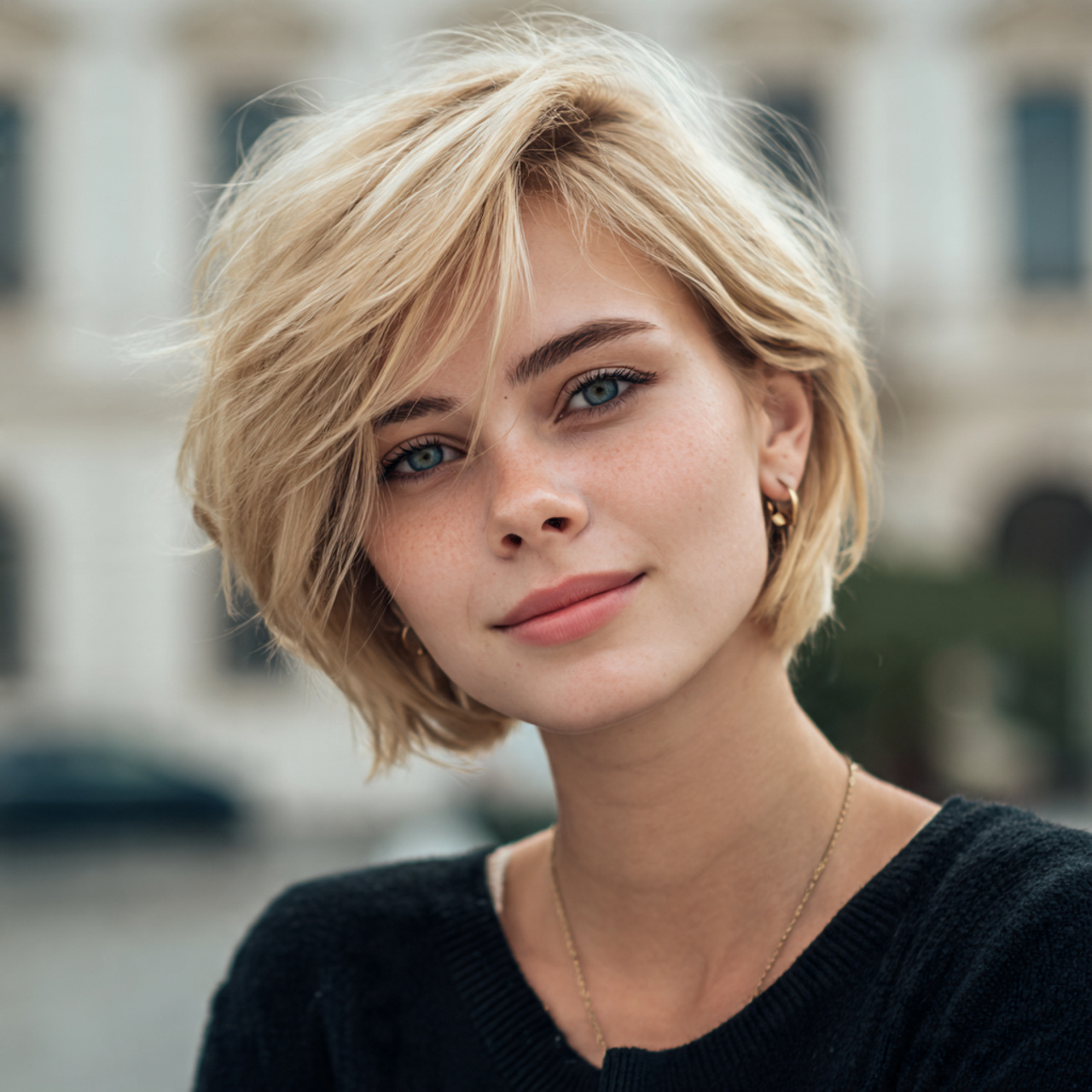 an attractive woman having soft layered short bob