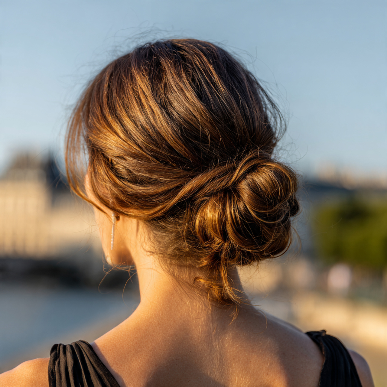 an attractive woman having soft low everyday bun h