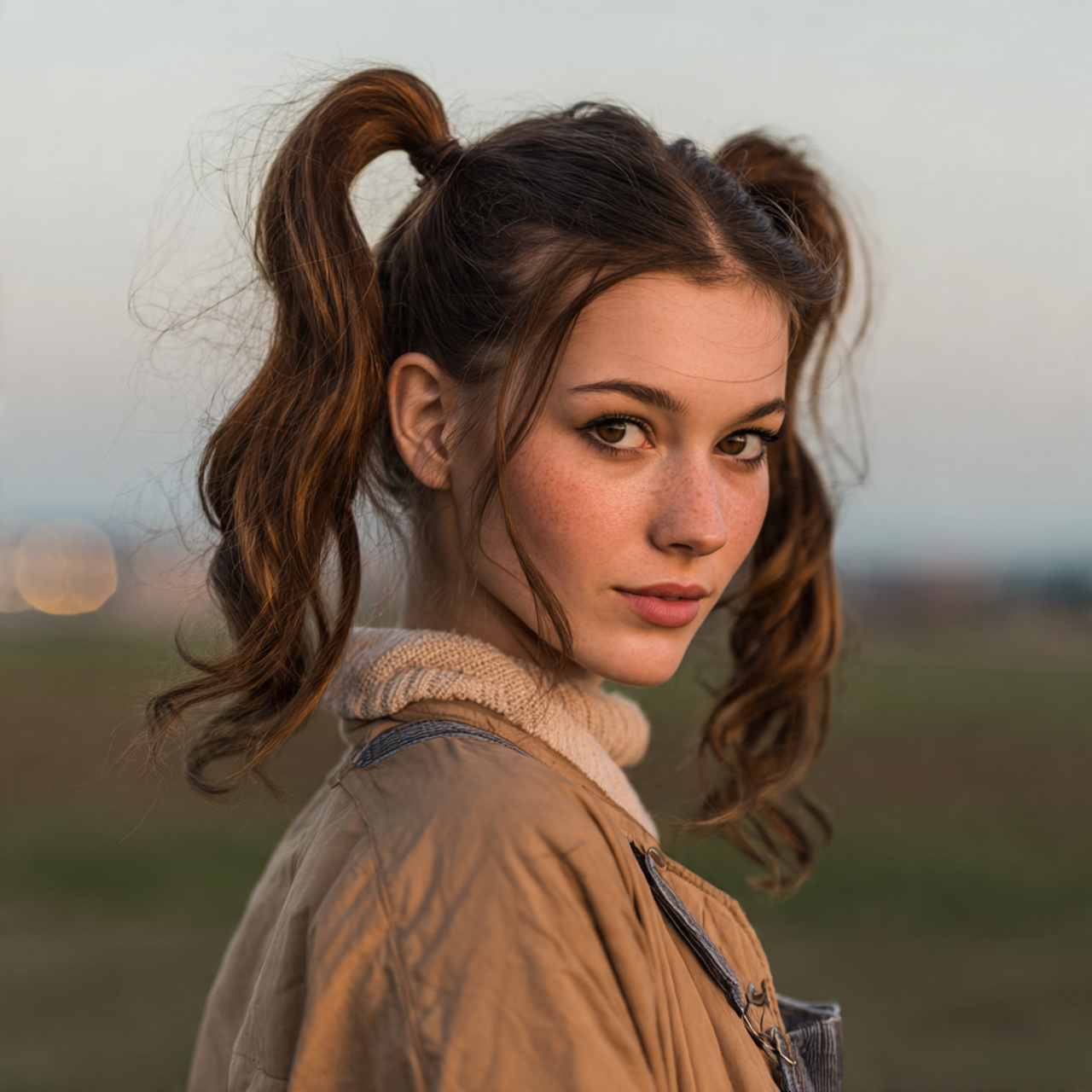 an attractive woman having soft low pigtails hairs