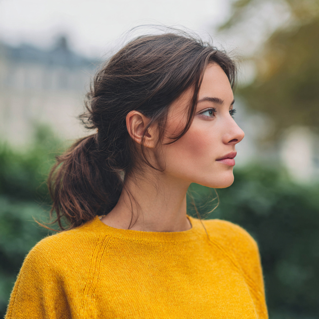an attractive woman having soft low ponytail mediu
