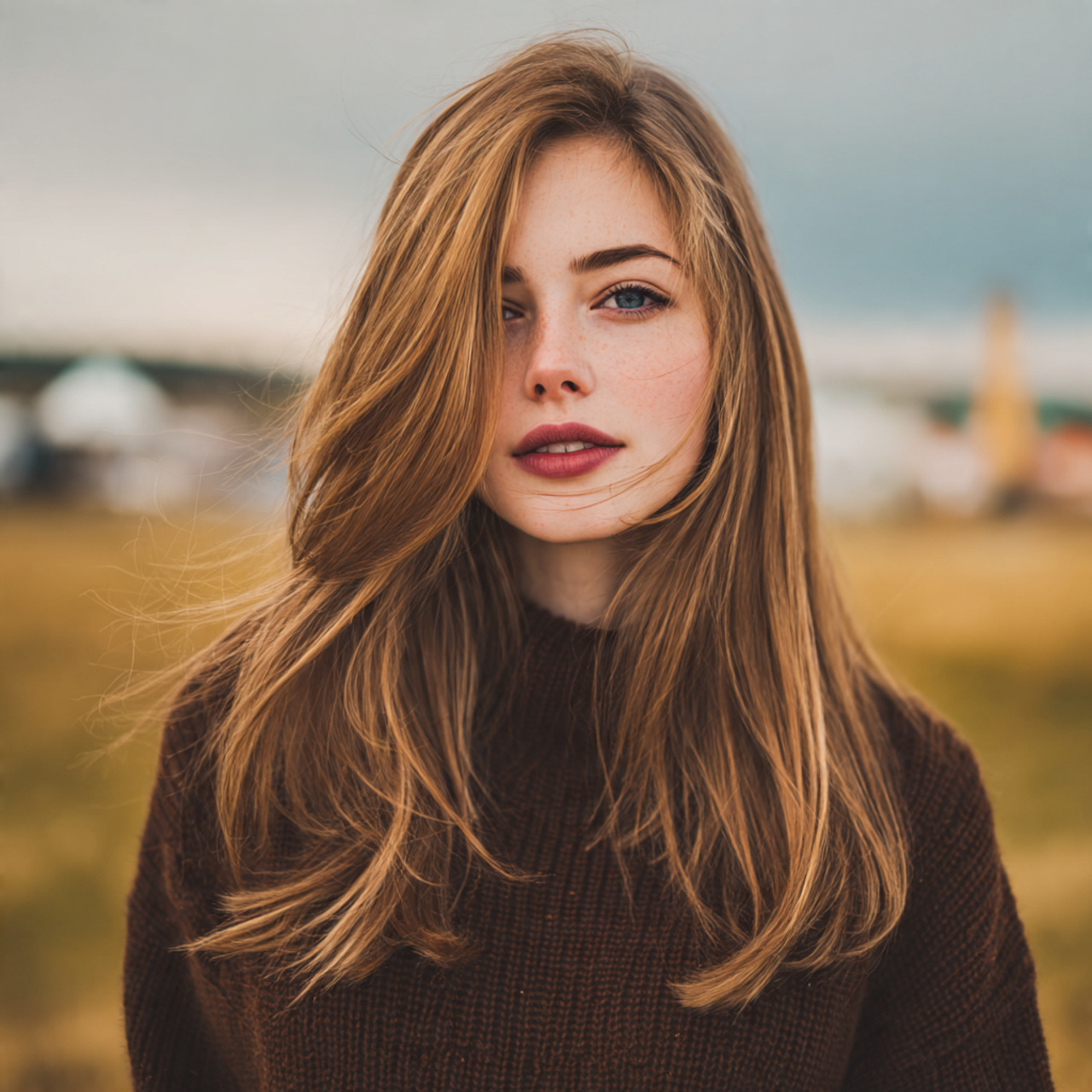 an attractive woman having soft middle part straig
