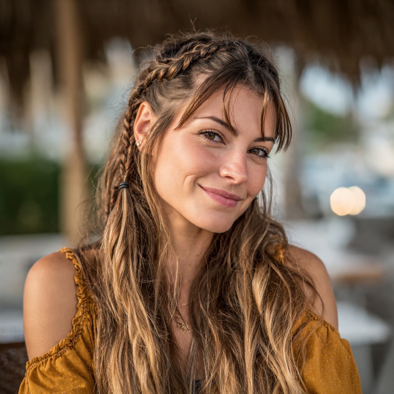 an attractive woman having straight hair with mini