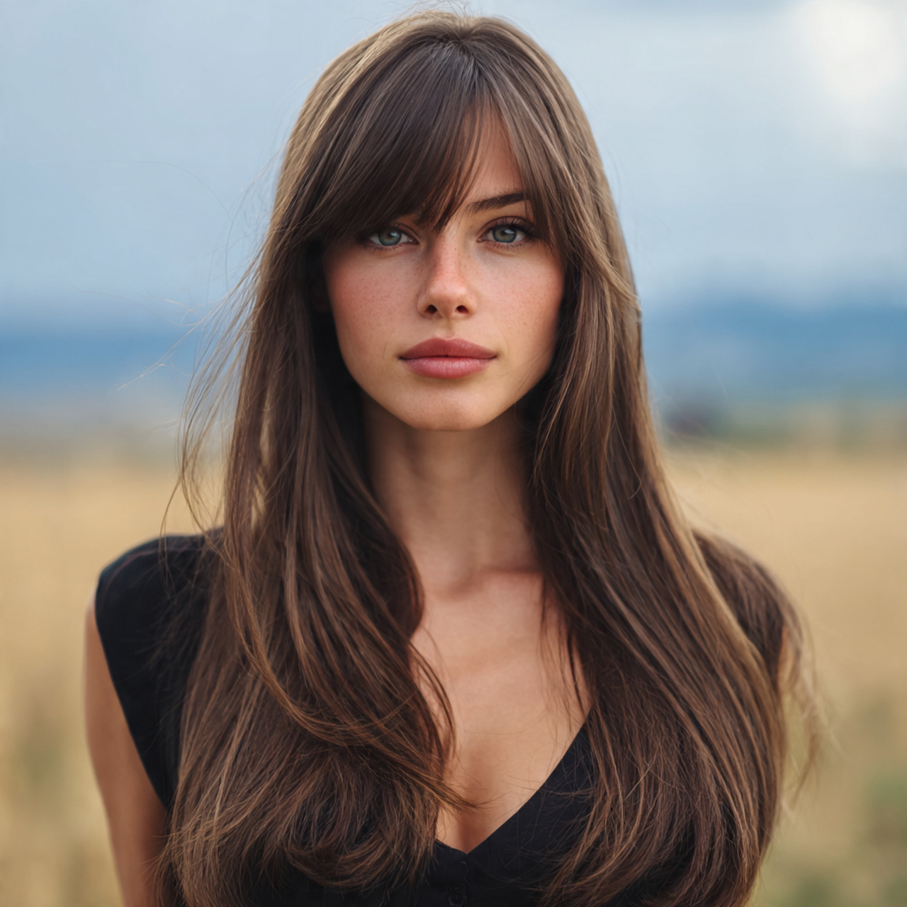 an attractive woman having straight hair with side