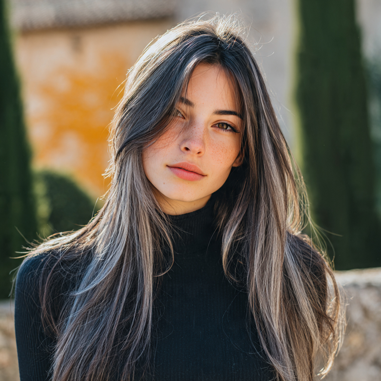an attractive woman having straight hair with soft