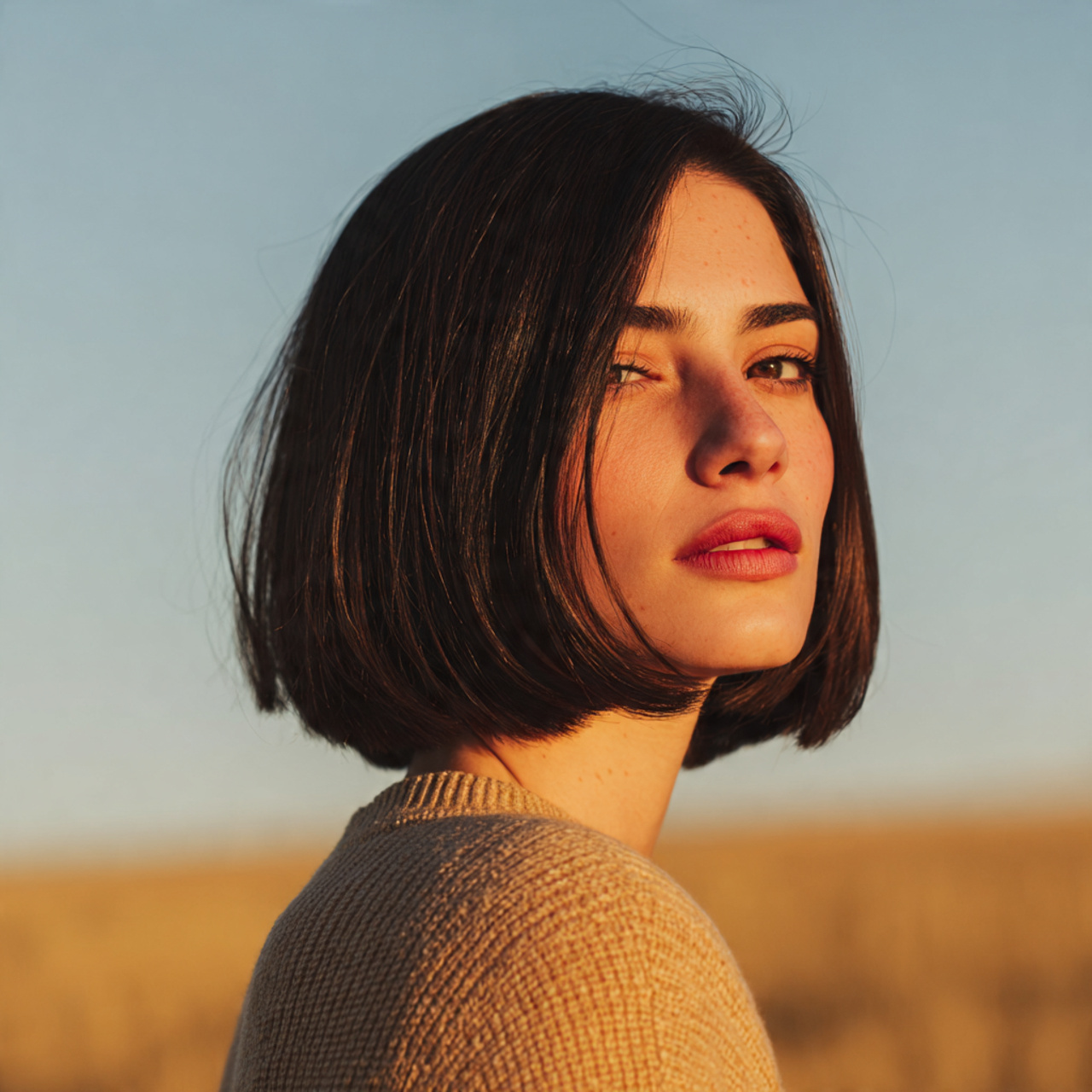 an attractive woman having straight hush cut hair