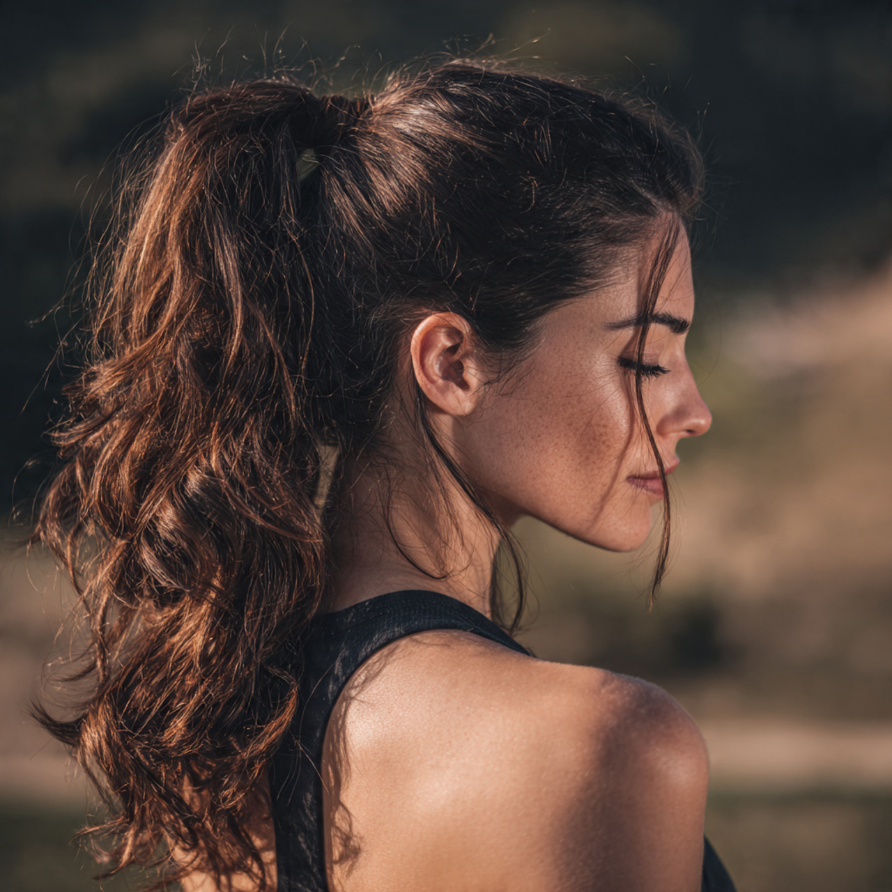 an attractive woman having textured low ponytail h