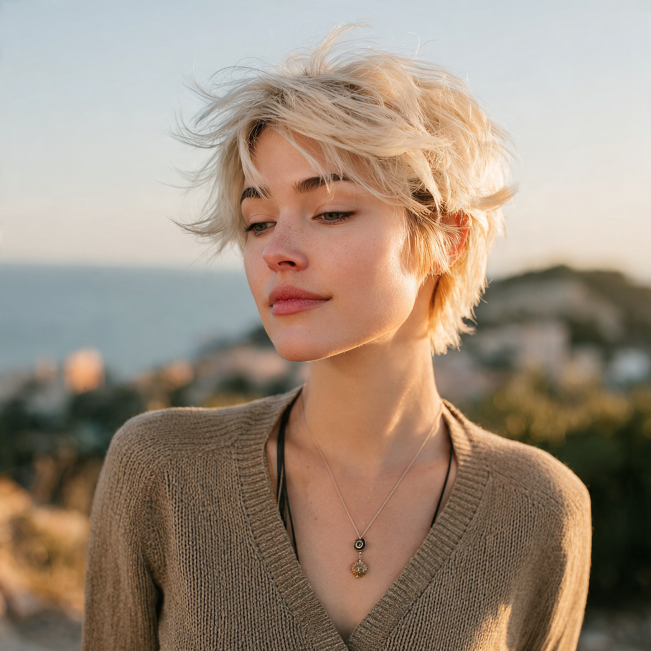 an attractive woman having textured short shag sho