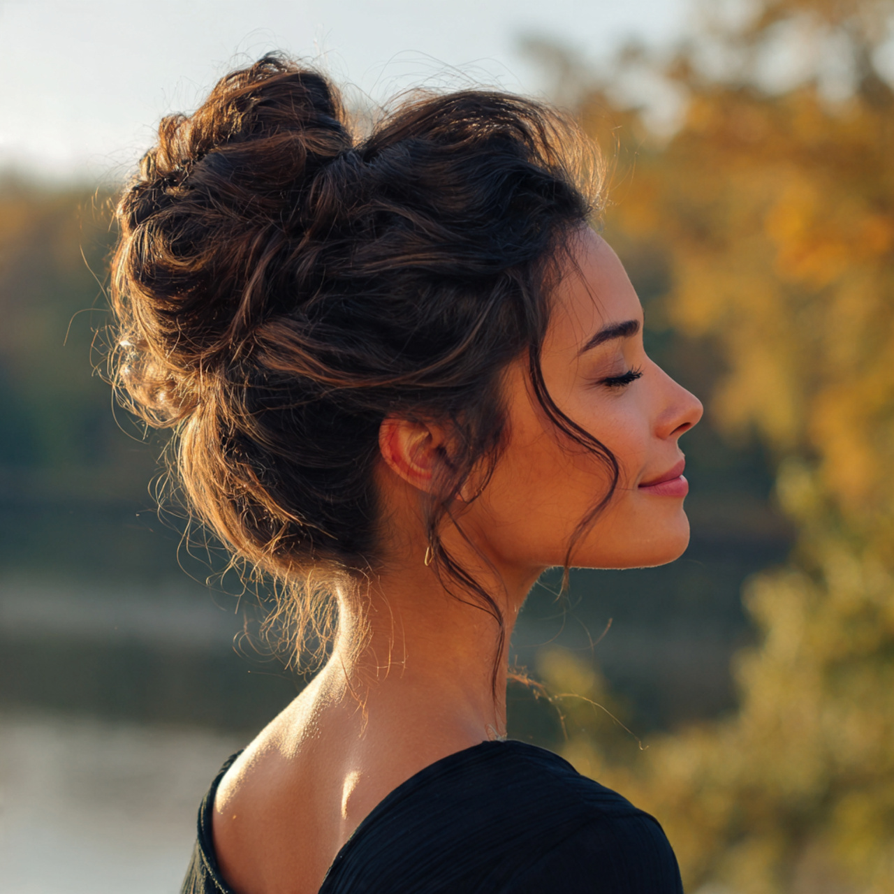 an attractive woman having textured volume bun hai