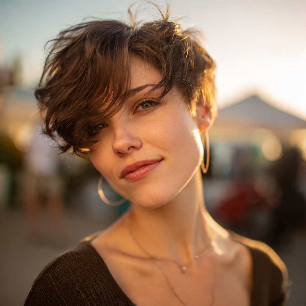 an attractive woman having twisted front sections