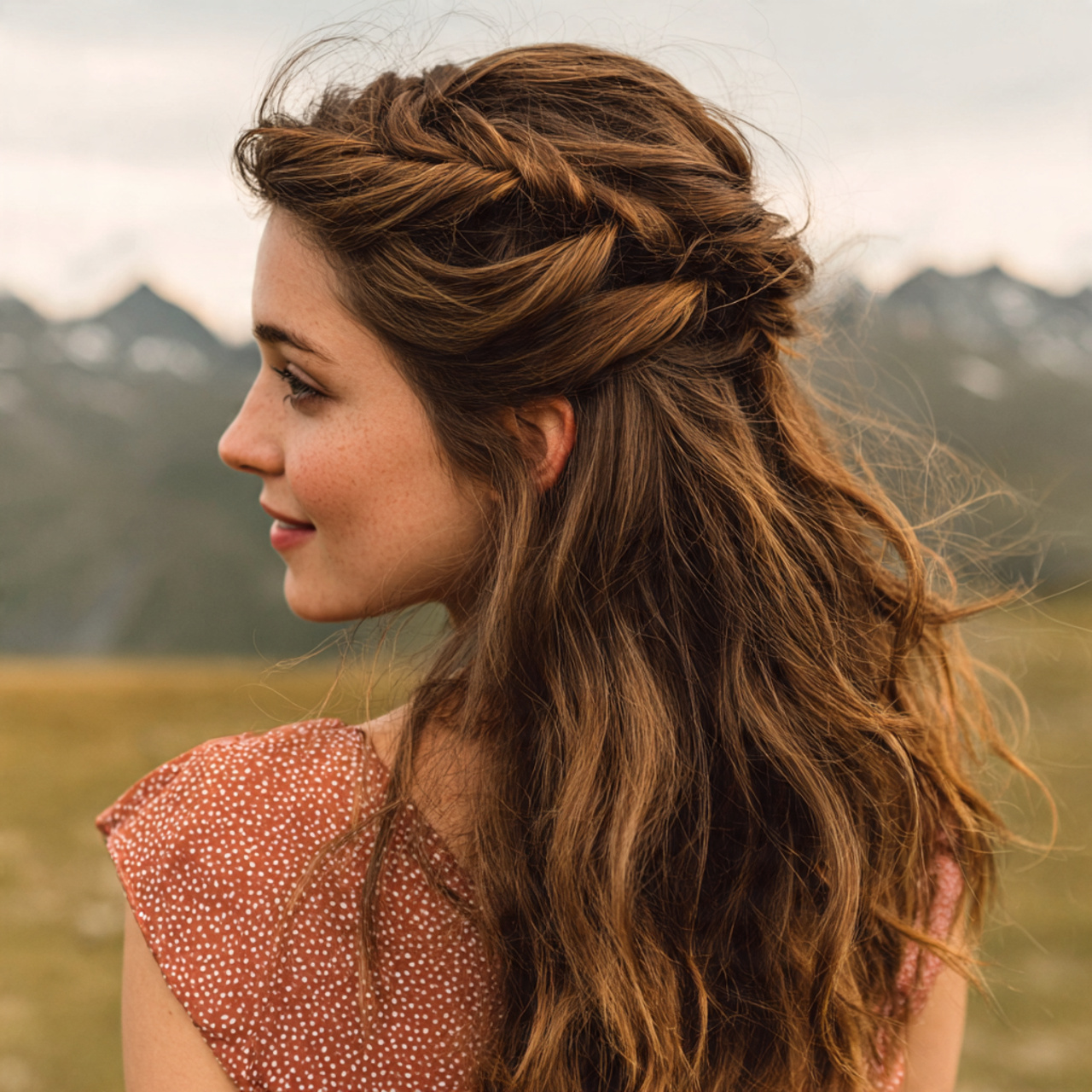 an attractive woman having twisted half updo easy