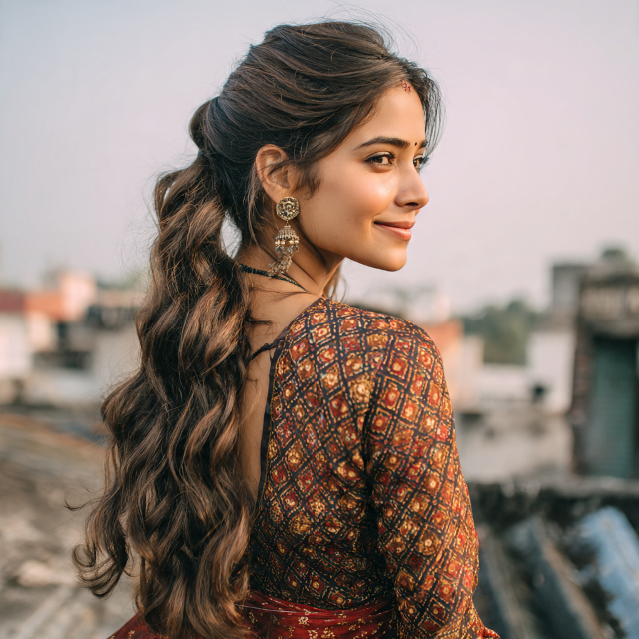 Easy Hairstyles On Kurti That Look Effortless and Beautiful 3 an attractive woman in kurti having easy half up h