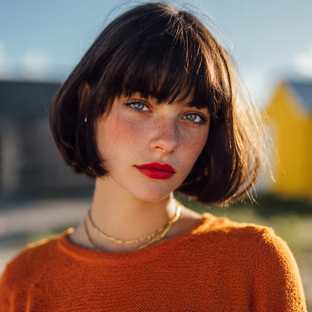 an attractive women having chin length hush cut wi