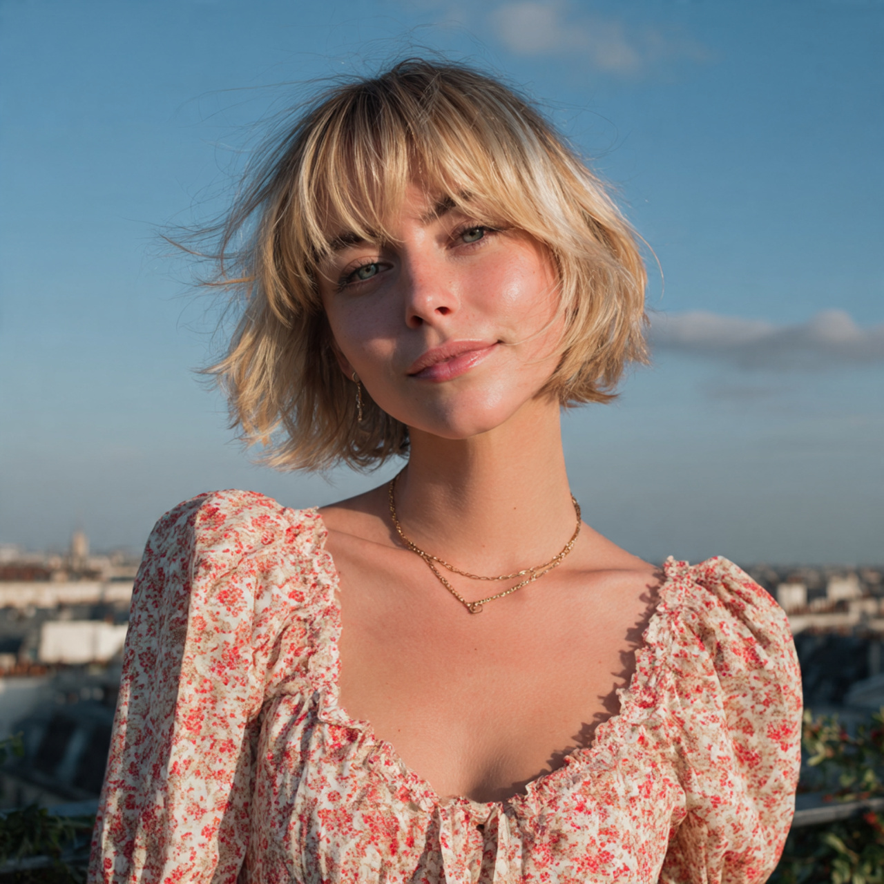 an attractive women having collarbone hush cut wit