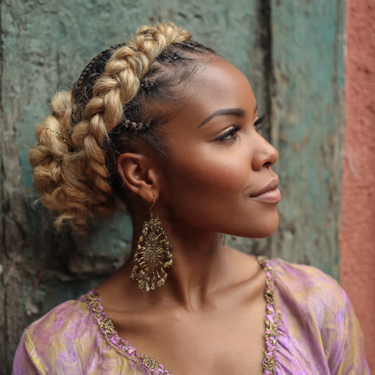 an attractive women having easy braided crown with 1