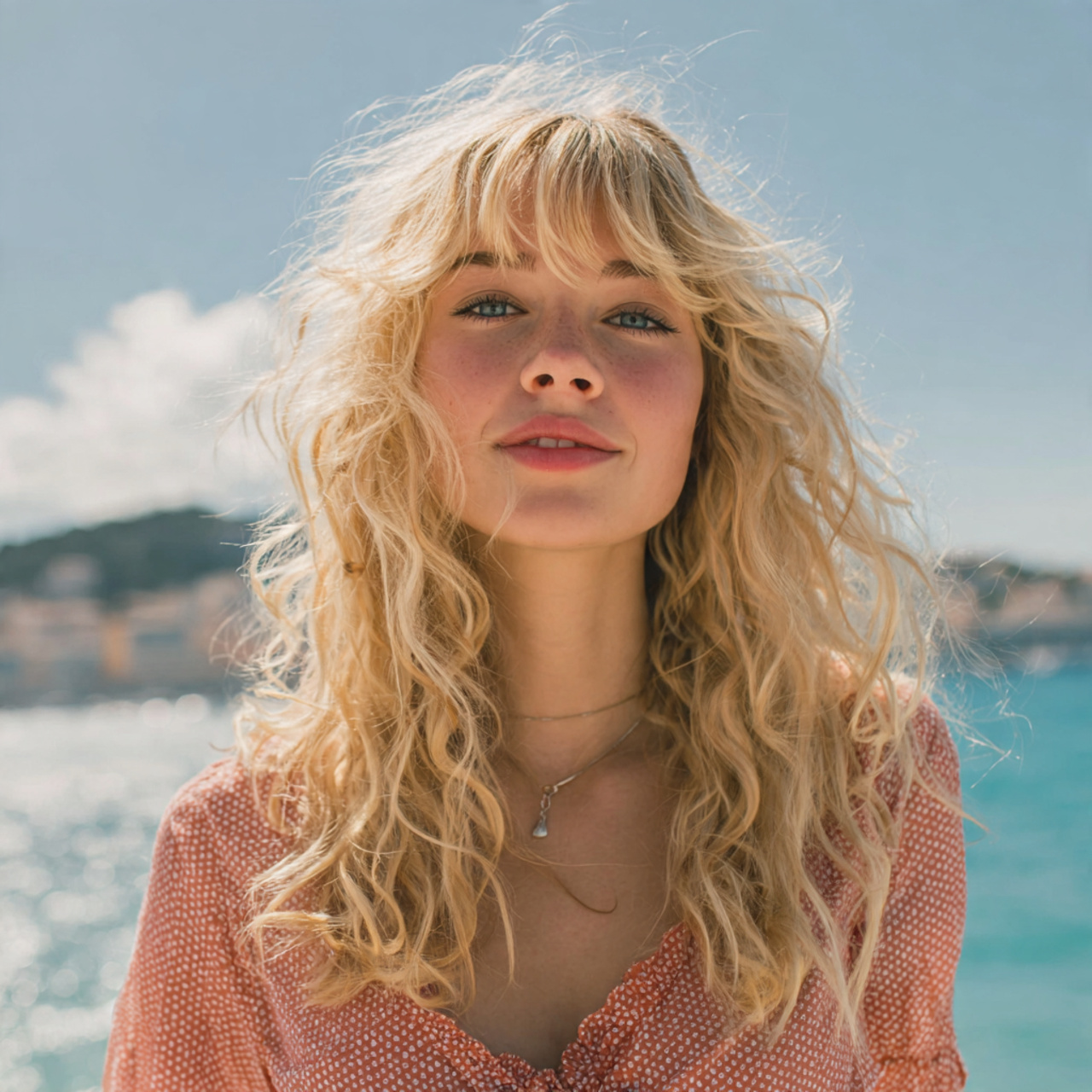 Easy Hairstyles With Bangs: 14 Simple and Stylish Looks for Everyday Hair 14 an attractive women having easy casual beach waves
