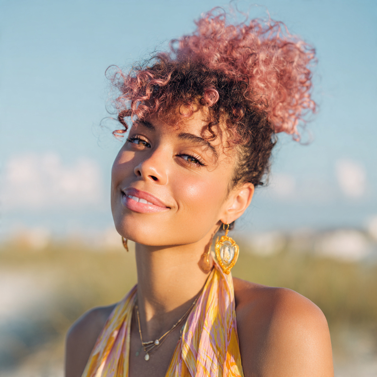 an attractive women having easy curly high puff ha