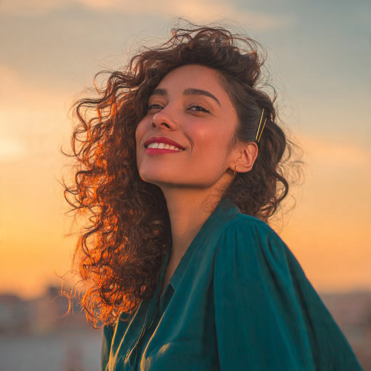 an attractive women having easy curly side clip st 1