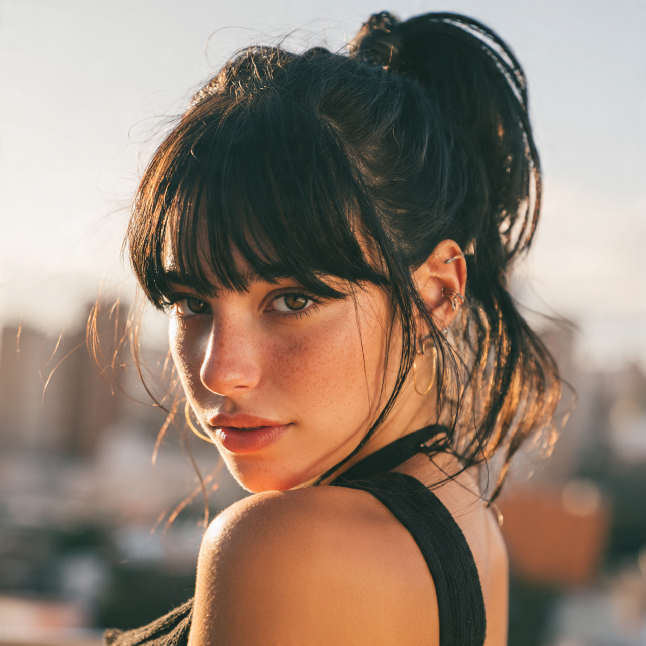 Easy Hairstyles With Bangs: 14 Simple and Stylish Looks for Everyday Hair 9 an attractive women having easy high ponytail with