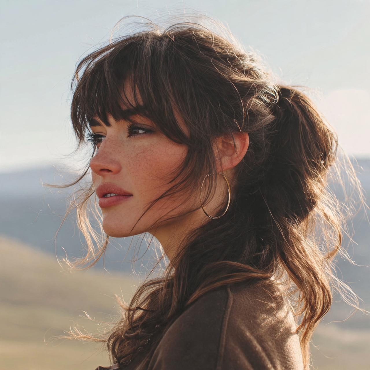 Easy Hairstyles With Bangs: 14 Simple and Stylish Looks for Everyday Hair 2 an attractive women having easy low ponytail with