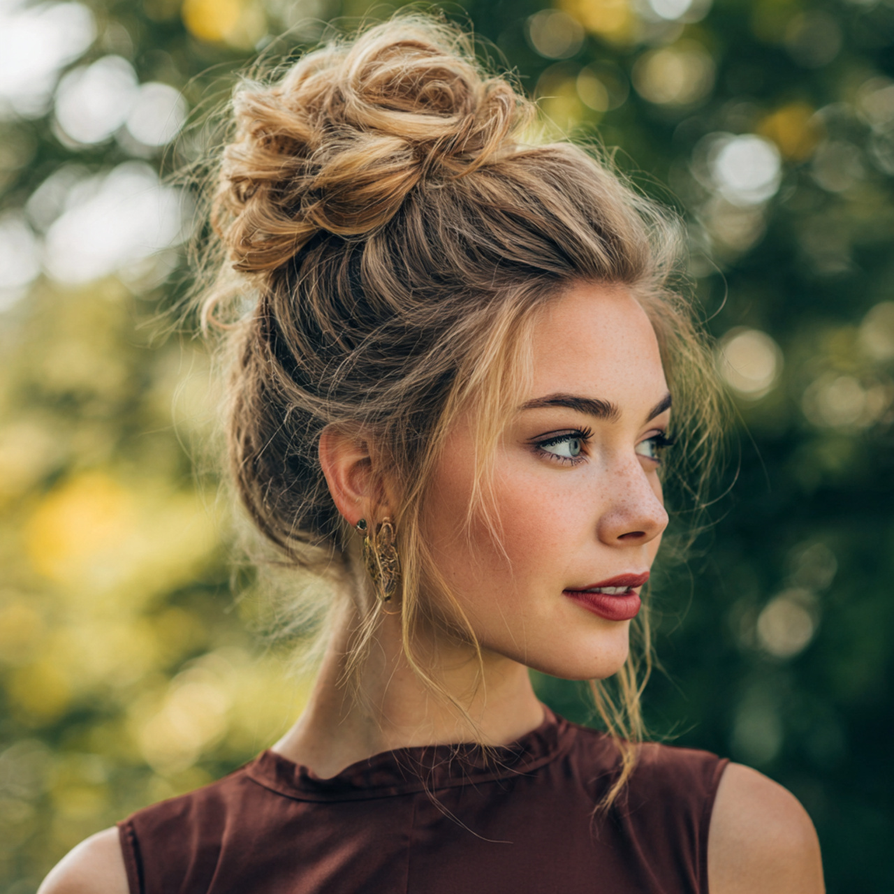 Easy Party Hairstyles: Simple Looks That Feel Stylish and Fun 6 an attractive women having easy messy high bun par