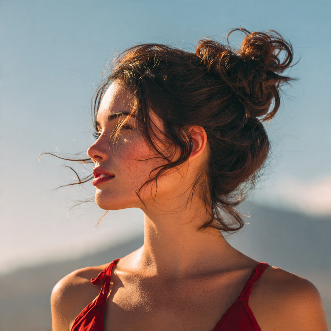 an attractive women having easy pretty messy bun h