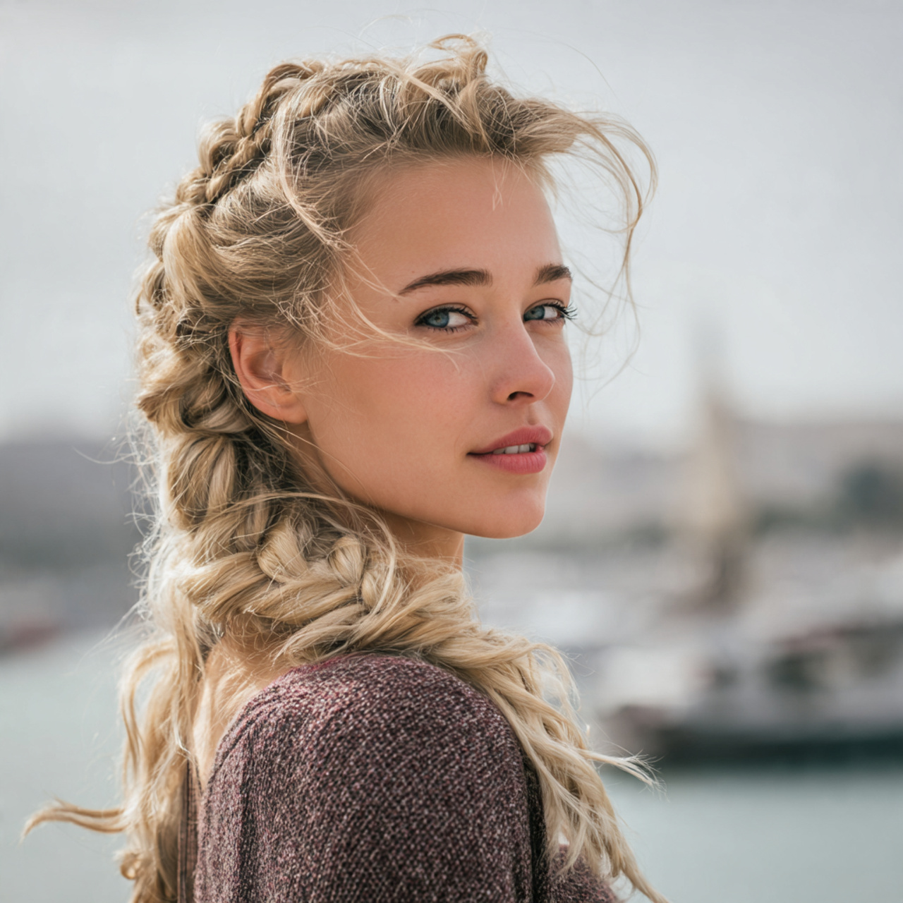 an attractive women having easy pretty side braid