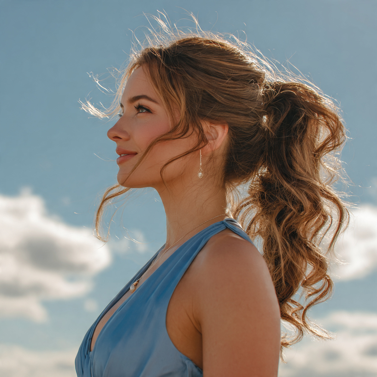 an attractive women having easy prom high ponytail