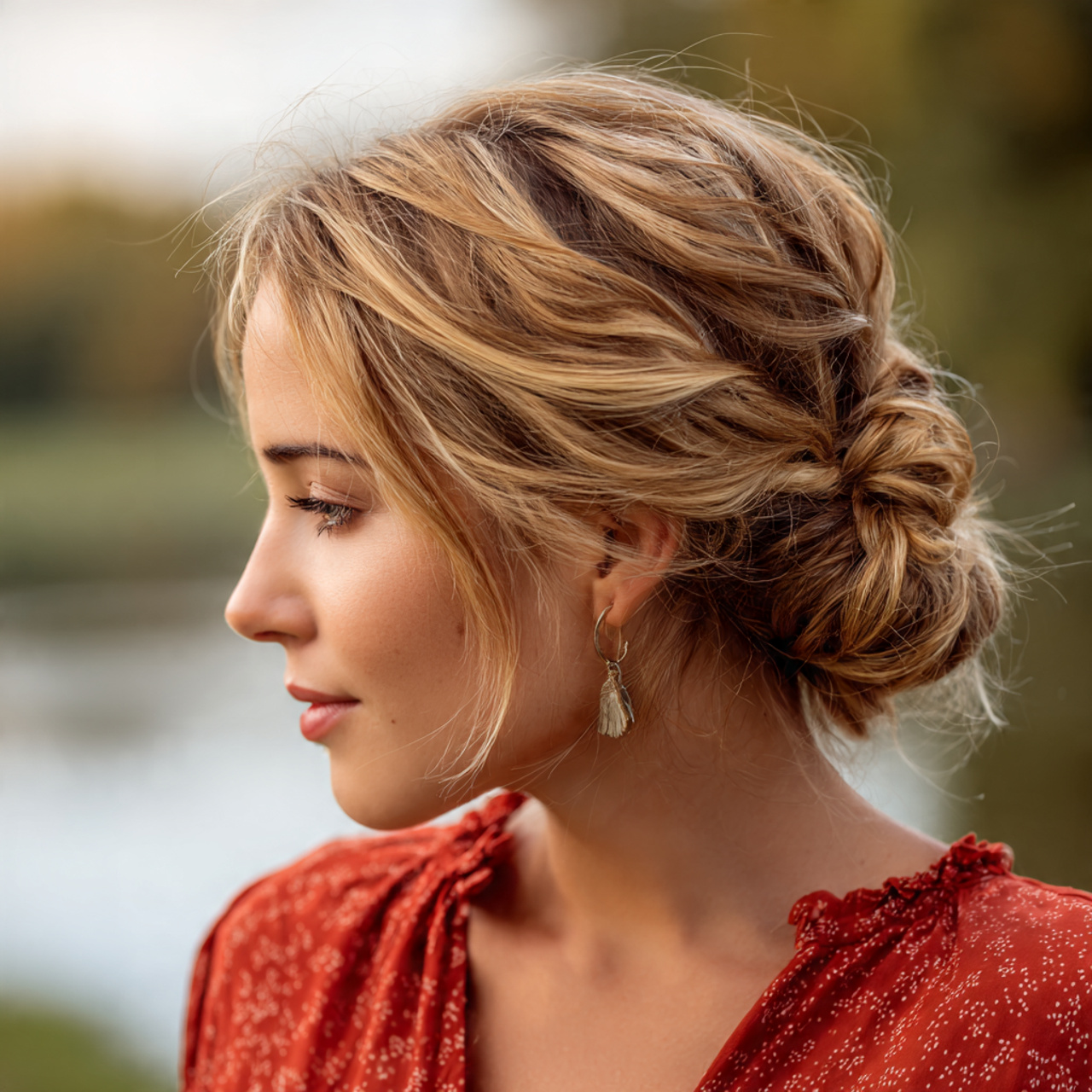 an attractive women having easy prom low twisted b