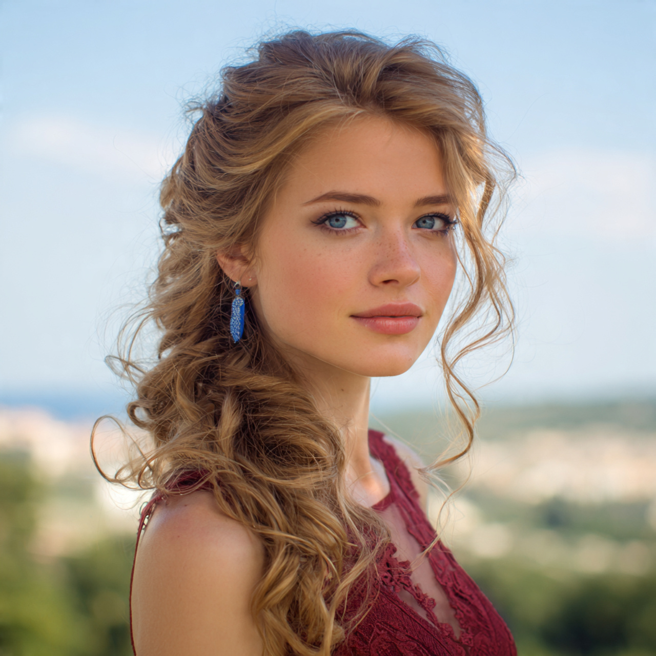 an attractive women having easy prom soft curled h