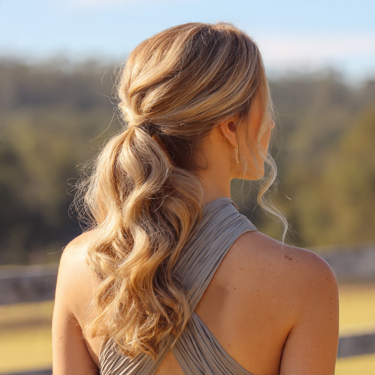 an attractive women having easy prom soft curled l