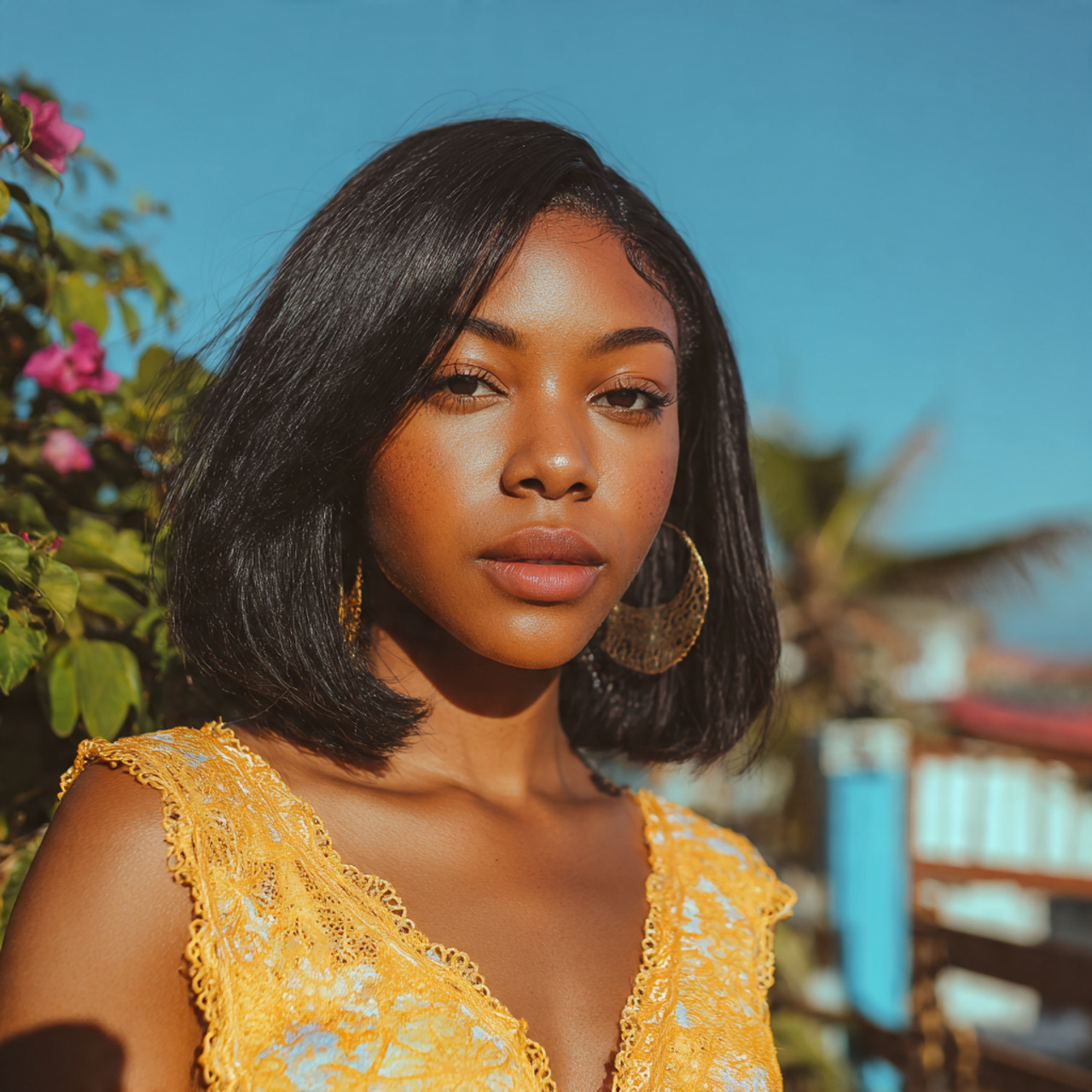 an attractive women having easy shoulder length bl