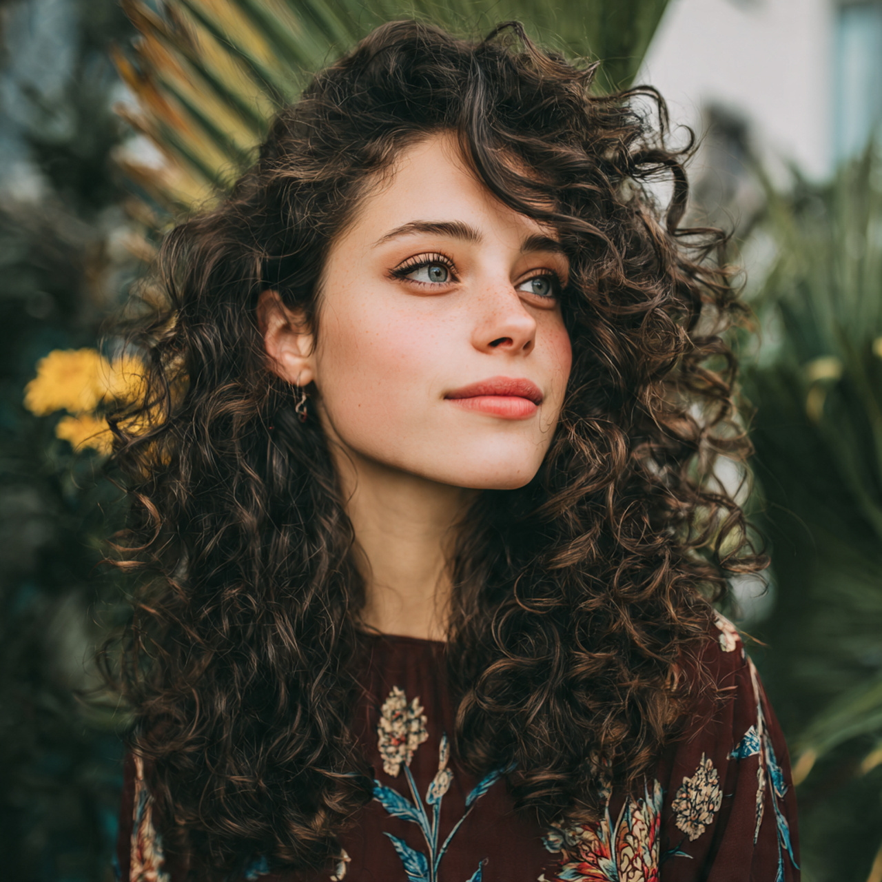 an attractive women having easy side part curly st