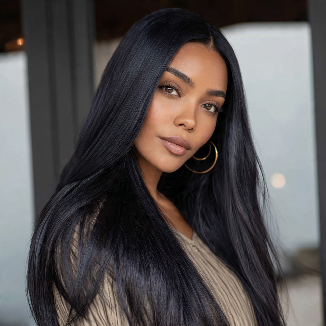 an attractive women having easy soft straight midd