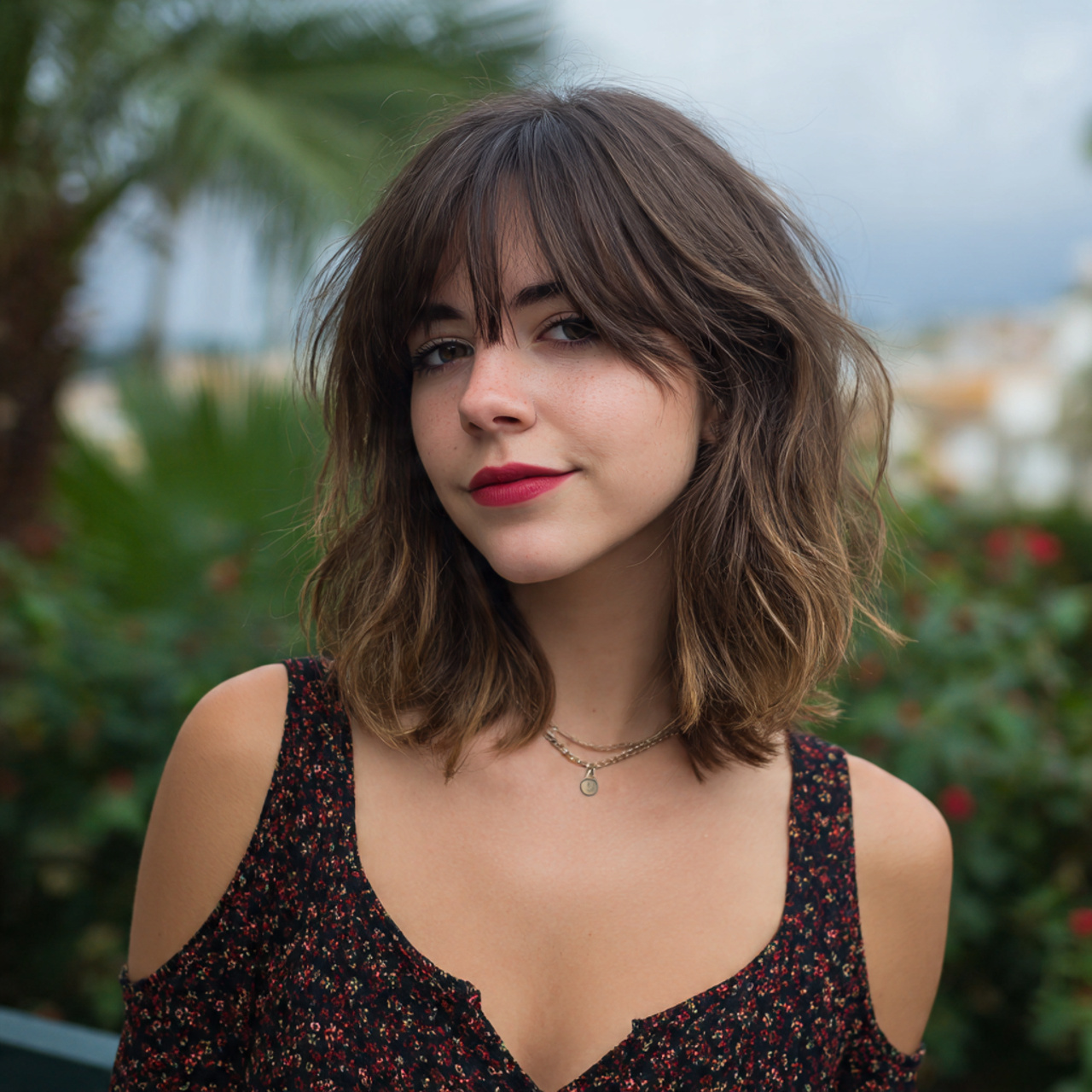 Easy Hairstyles With Bangs: 14 Simple and Stylish Looks for Everyday Hair 8 an attractive women having easy textured lob with