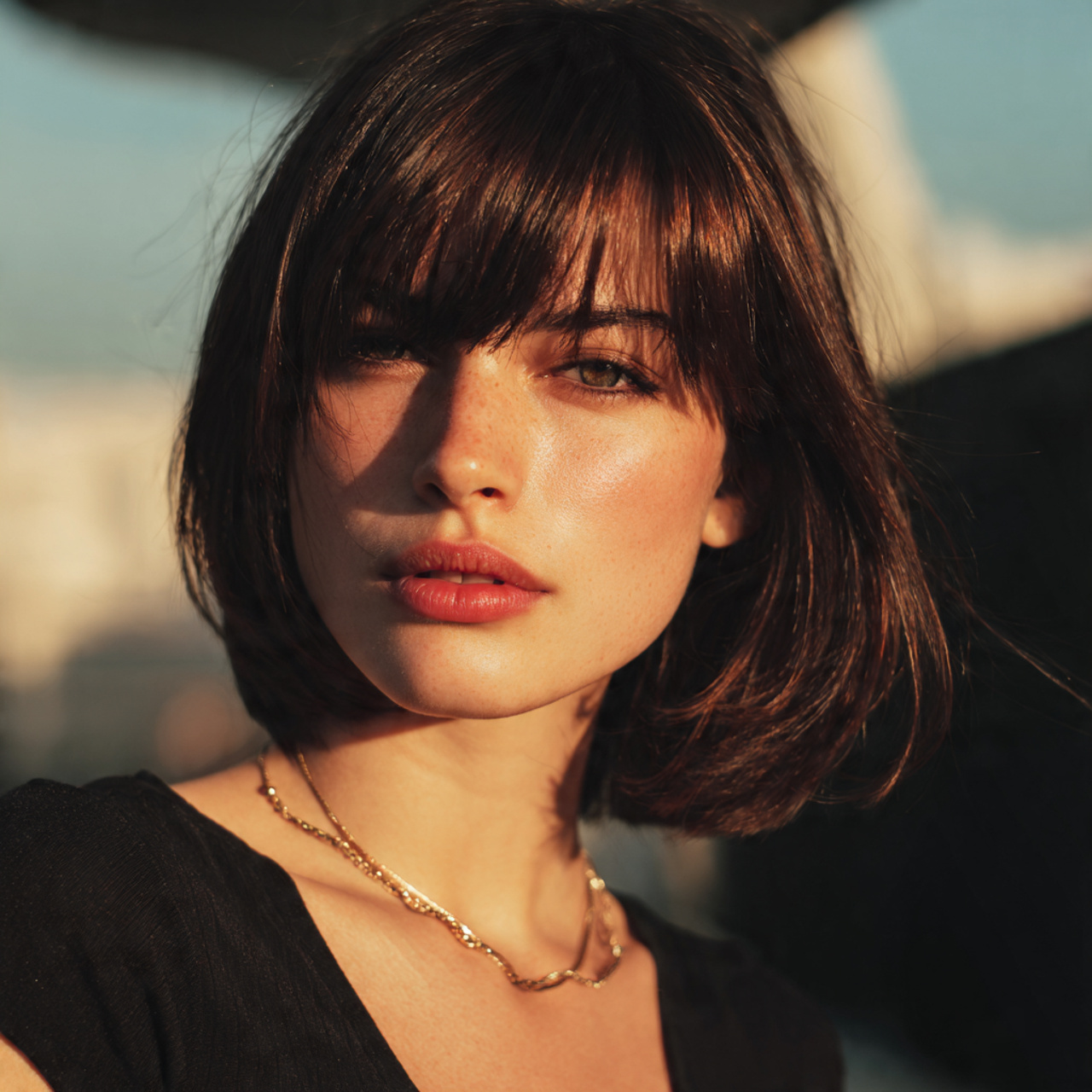 an attractive women having layered hush cut with s 2