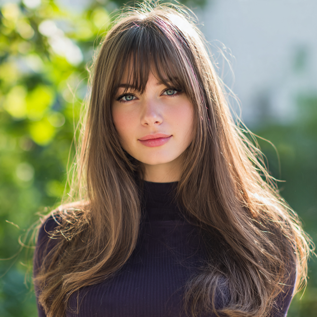 an attractive women having long hush cut with full