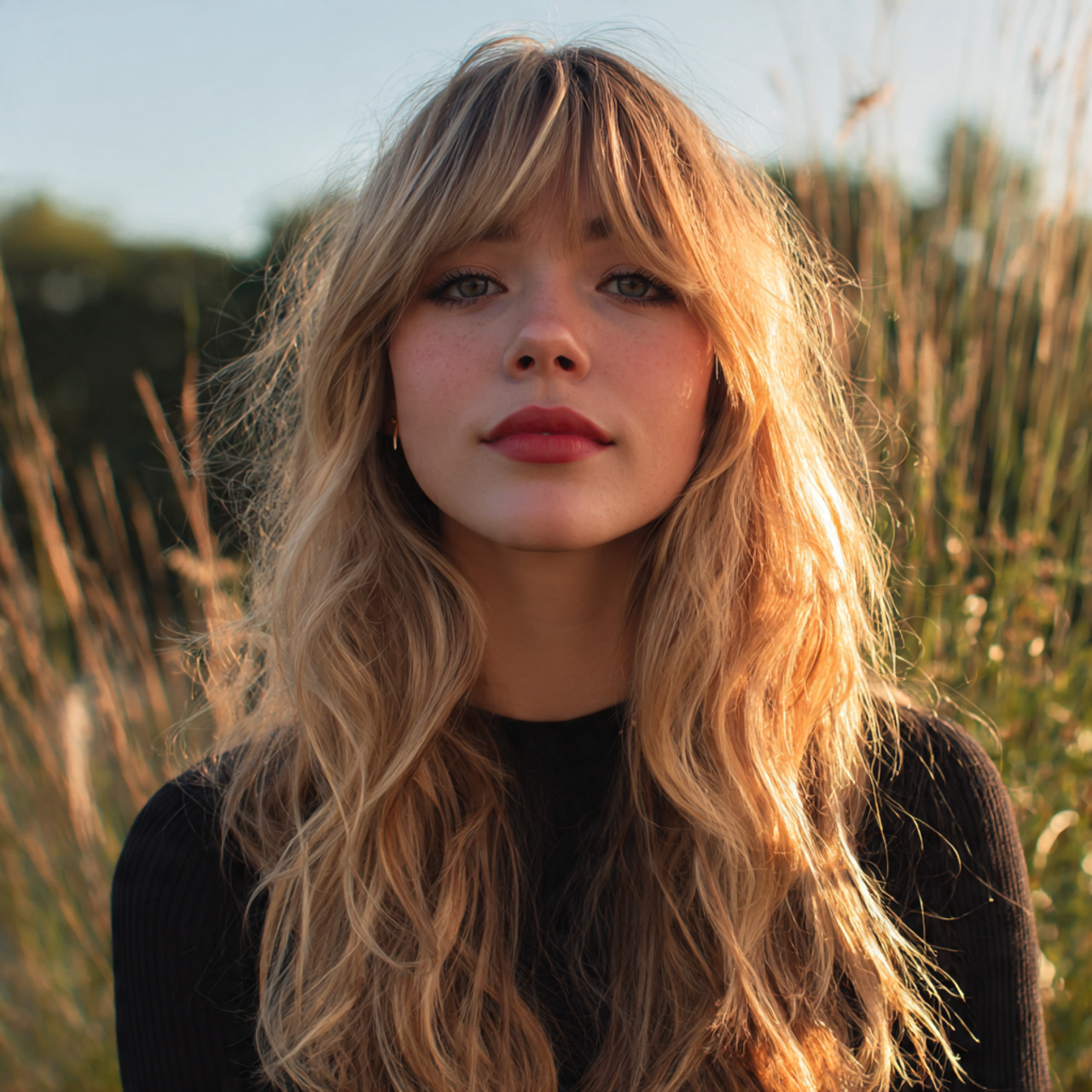 an attractive women having long wavy hush cut with