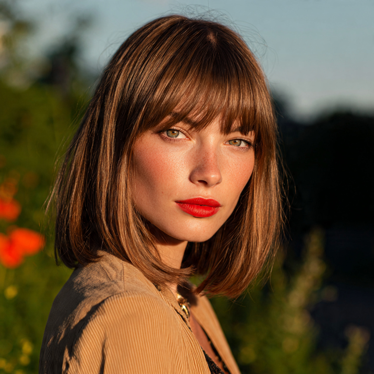 an attractive women having shoulder length hush cu