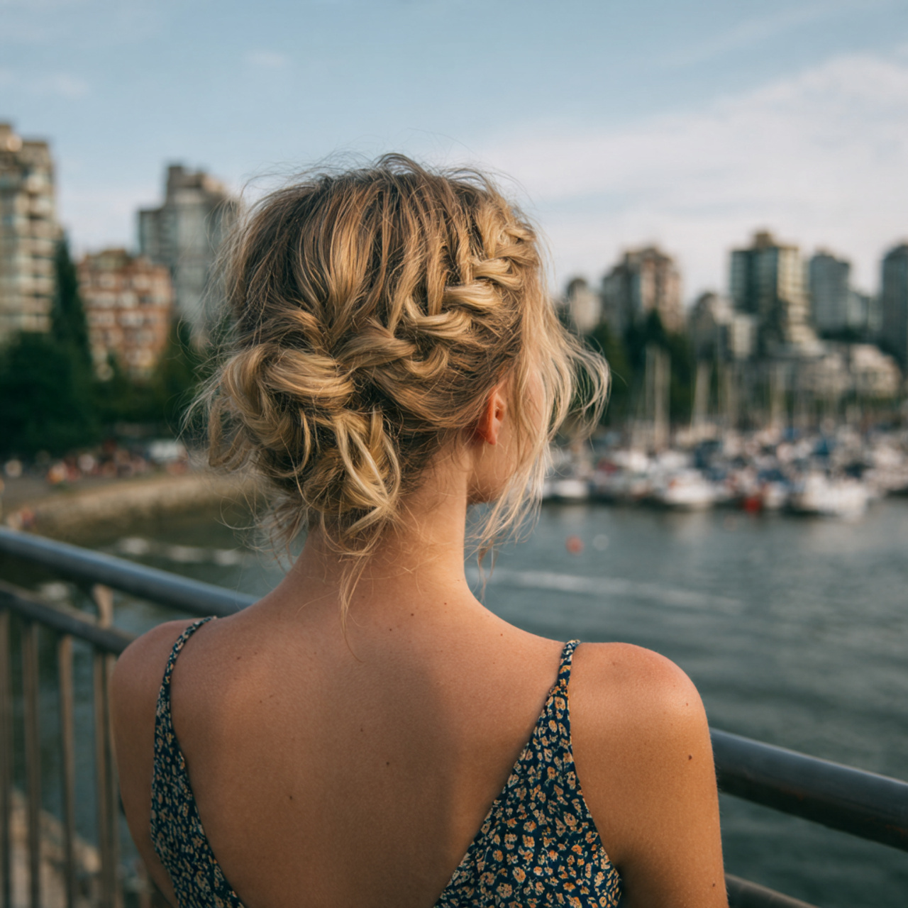 an attractive women having simple braided updo hai