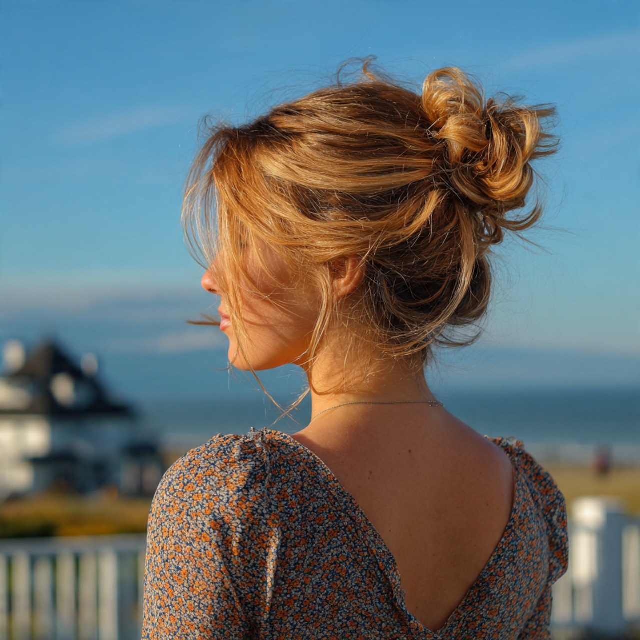 an attractive women having simple easy loose messy