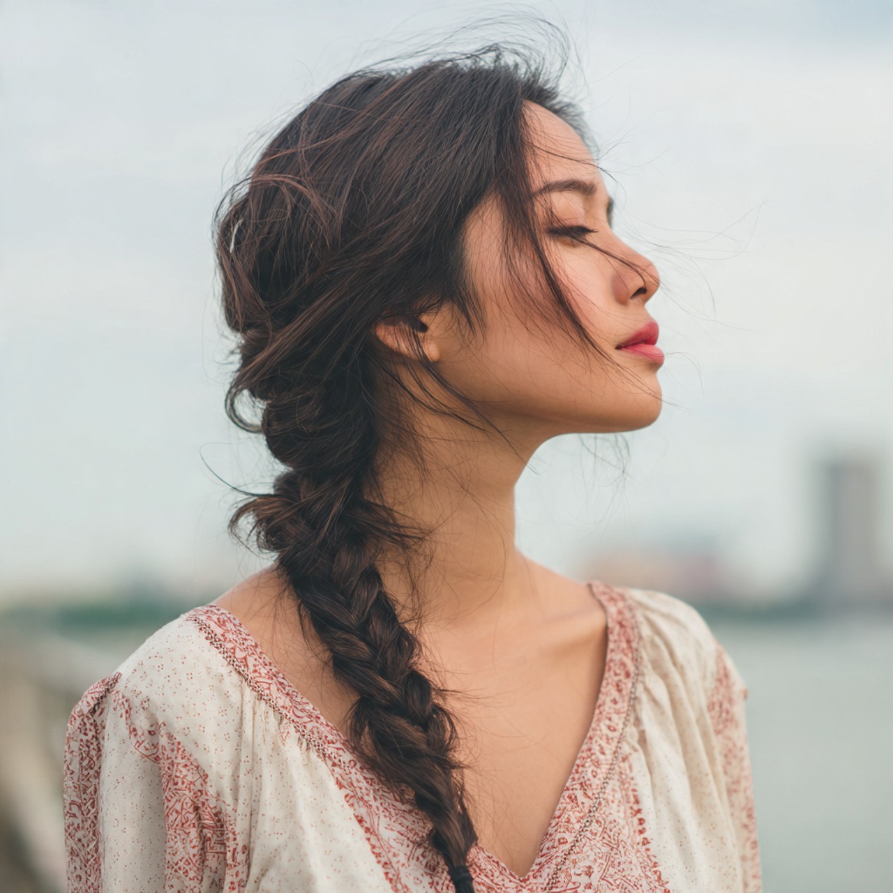 an attractive women having simple easy relaxed sid