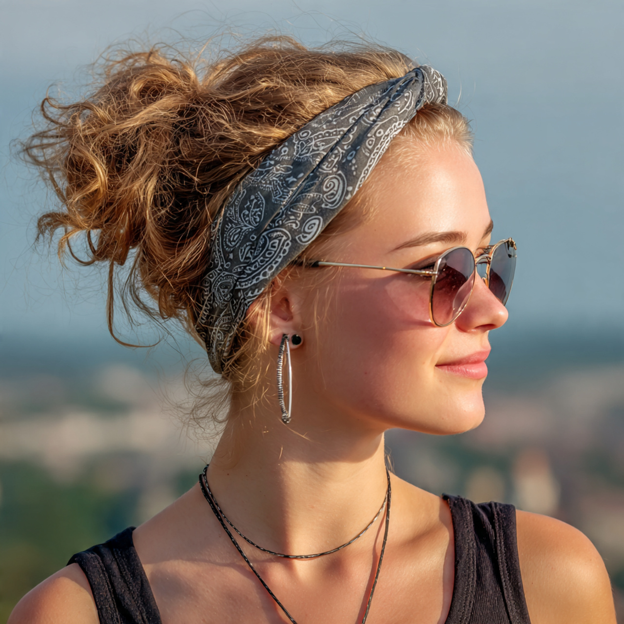 an attractive women having simple easy soft headba