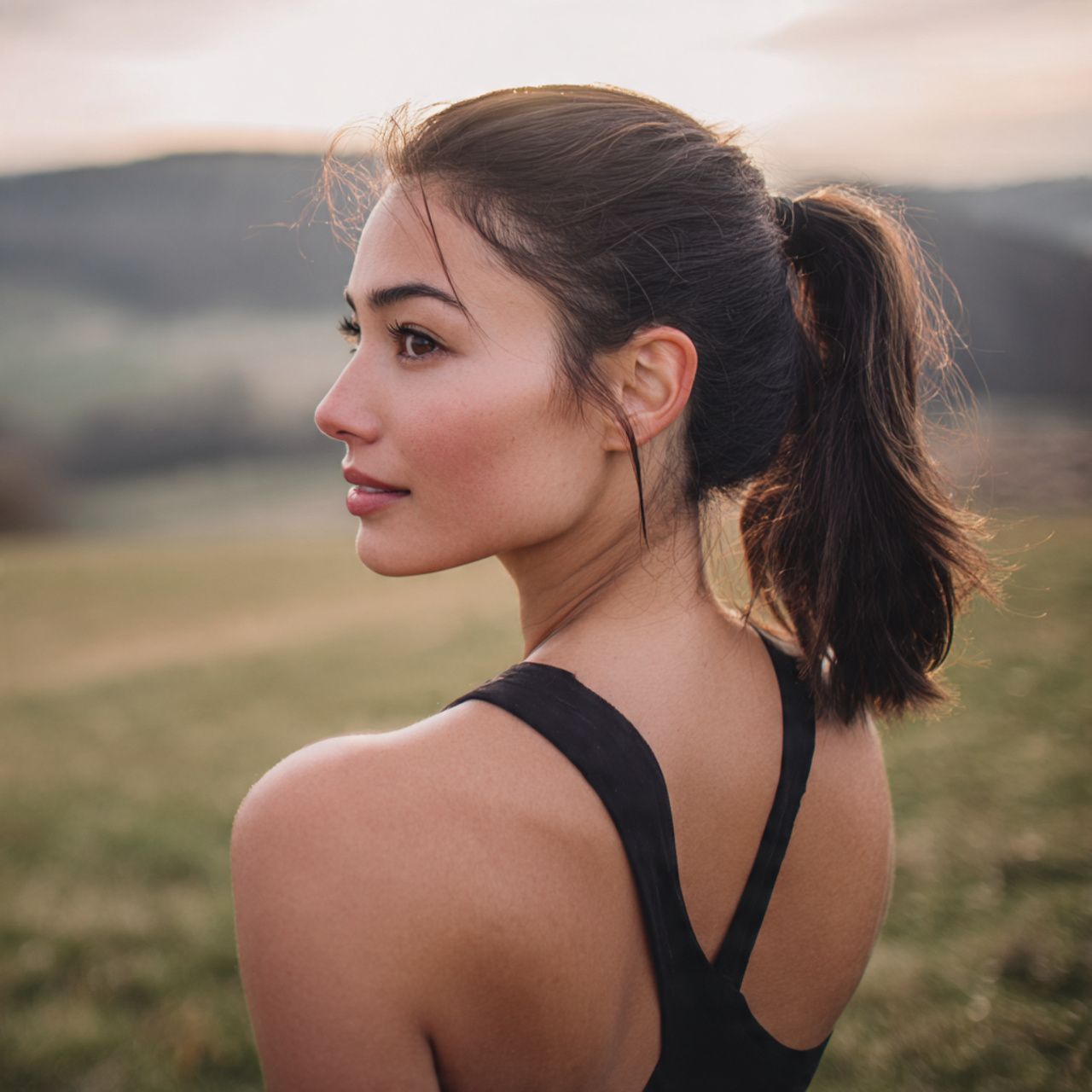 an attractive women having simple easy soft low po