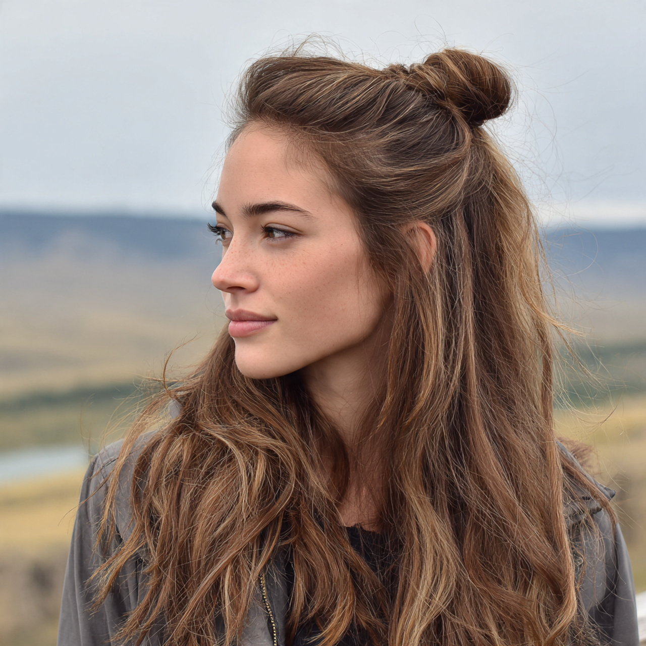 an attractive women having simple half up twist ea